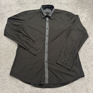 7 Diamonds Button Down Shirt Men Medium Black Long Sleeve Plaid Flip Cuff Casual